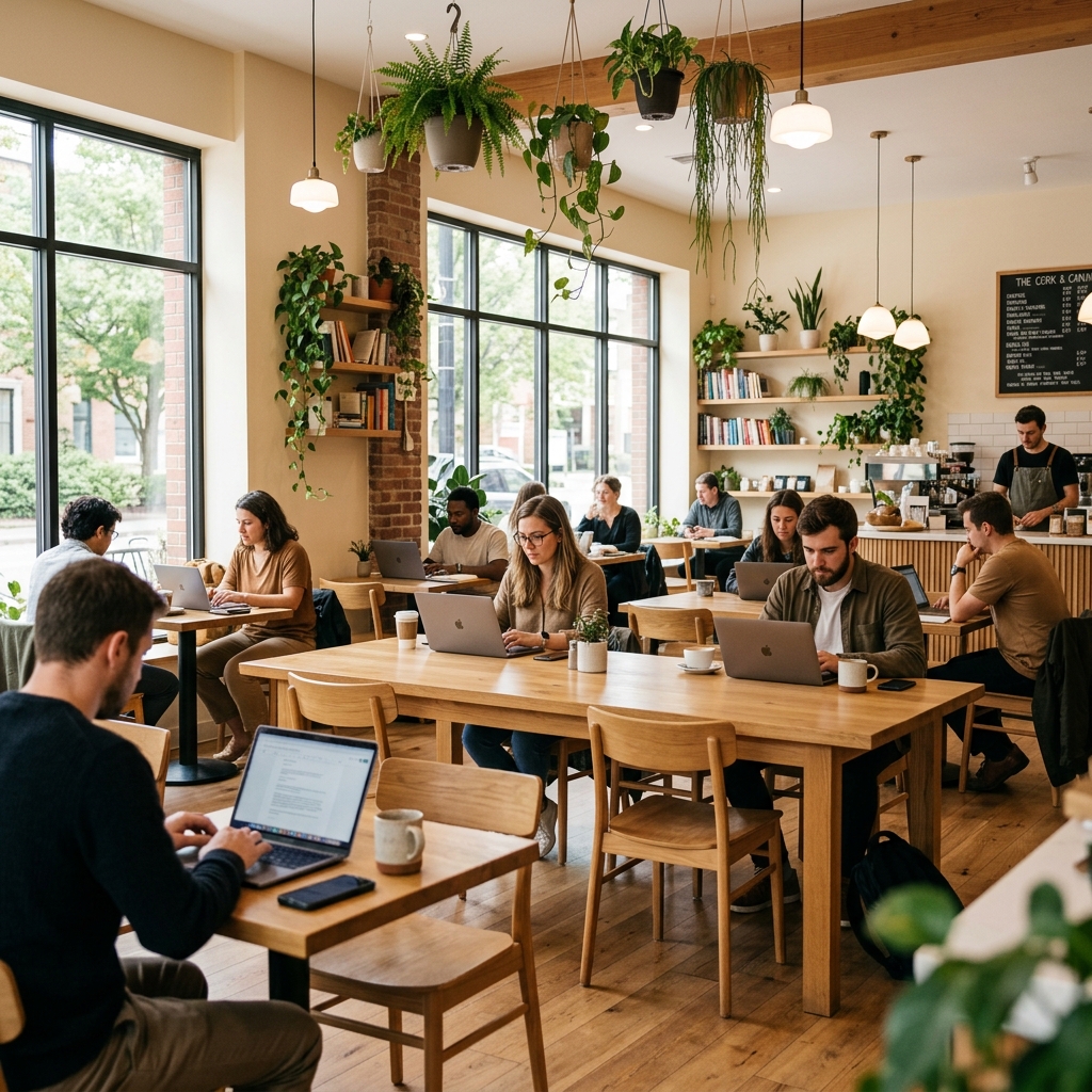 Co-working space with laptop users