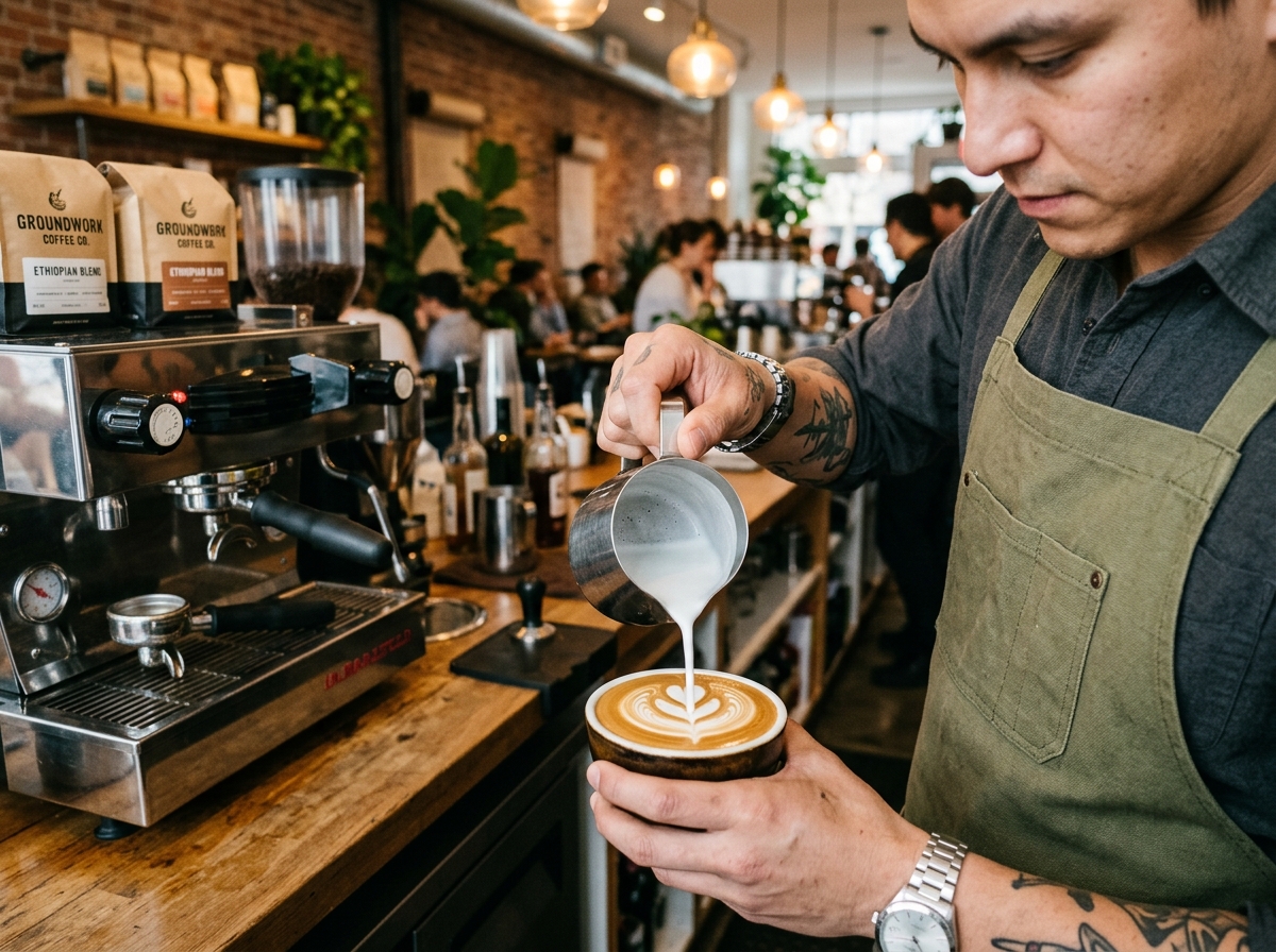 Barista pouring latte art